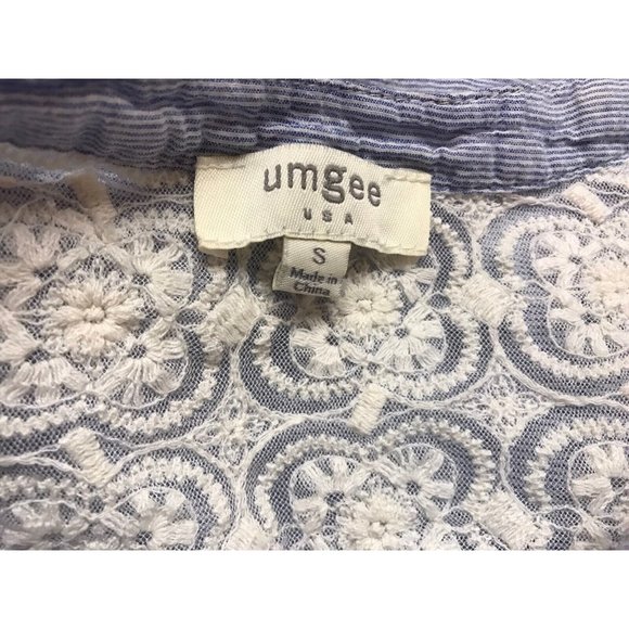 Umgee Blue Striped Button Down Shirt Size Small S Tunic with Lace Detail - Picture 10 of 12
